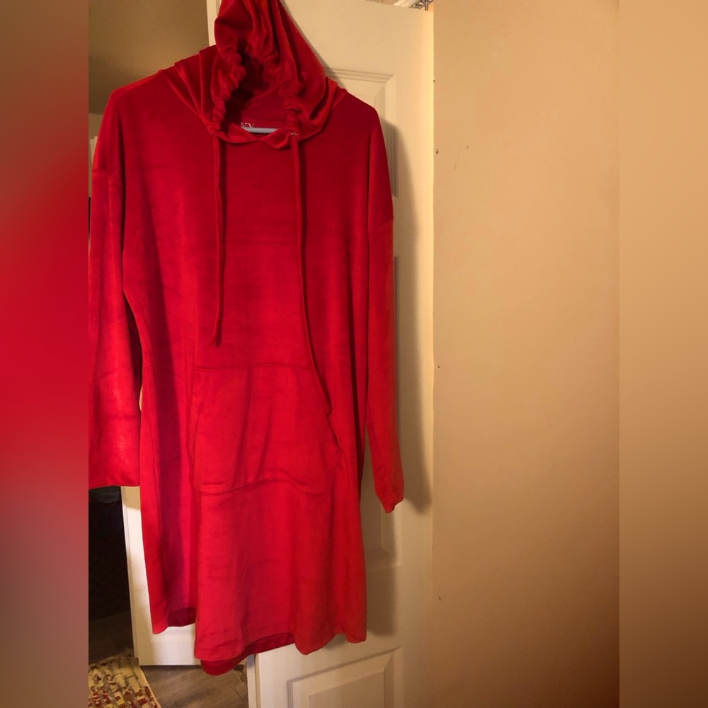 NY&C Red Velour Hooded Dress